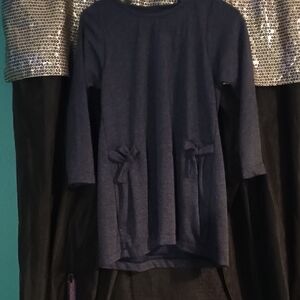 Navy Blue Long Sleeve Top with Bows